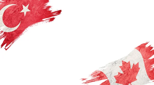 Bandeiras da Turquia e Canadá em fundo branco — Fotografia de Stock